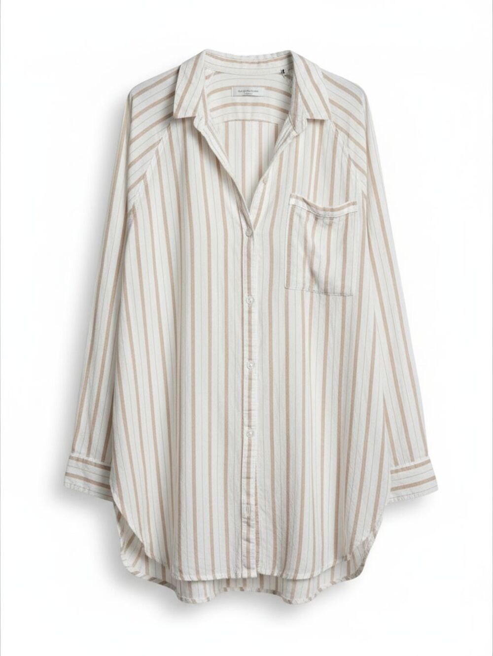 Aerie Linen Blend Striped Oversized Button Down Shirt Beige Cream Large Beach L